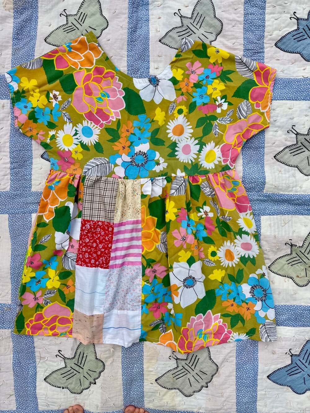 Vintage-Style Handmade Upcycle Floral Patchwork Mini Dress